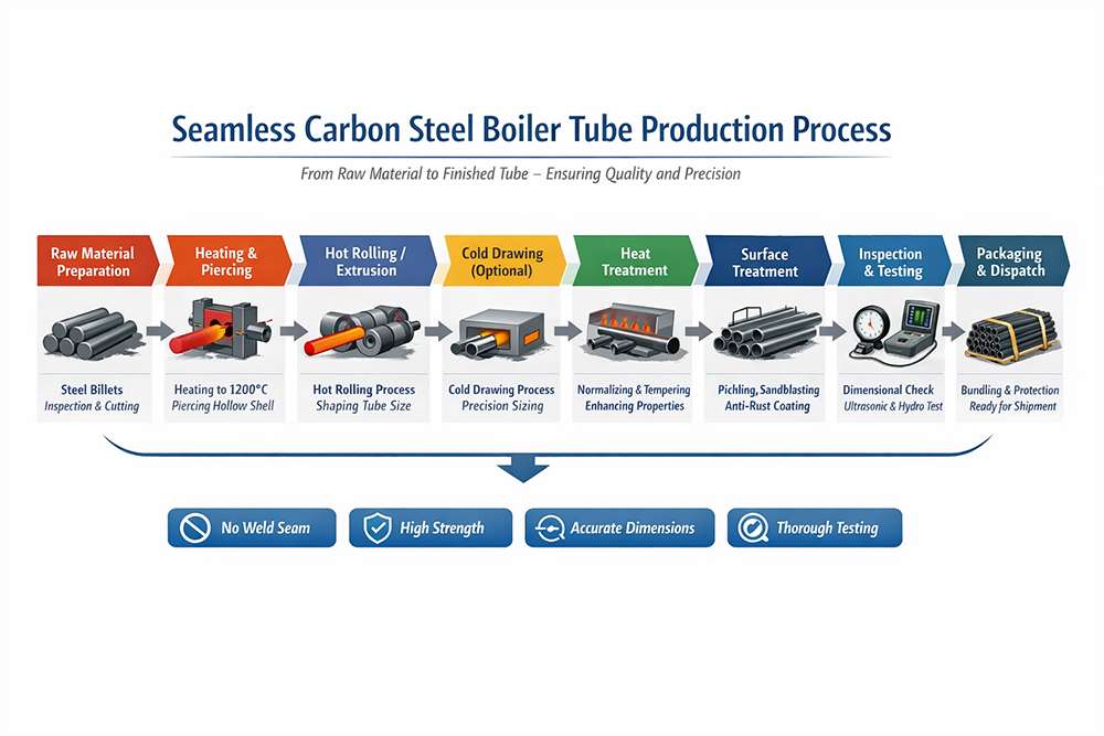 Seamless carbon steel boiler tube production process